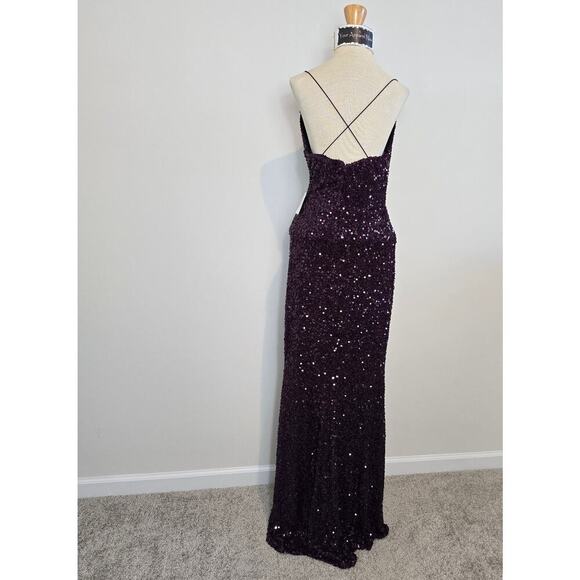 Plum Esperanza Formal Sleeveless A-line Front Slit Sequin Long Dress Sz S (758) - Picture 9 of 16